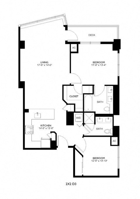 A black and white image of a floor plan for a 22 D apartment.
